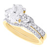 14K Yellow Gold Lab Created Diamond Oval 3 Stone Contoured Bridal Set 2.40 CT