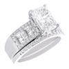 14K White Gold Lab Created Diamond Emerald Cut Solitaire Bridal Set Ring 2.81 CT