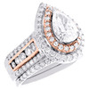 14K Two Tone Gold Lab Grown Diamond Pear Soliatire Double Halo Bridal Set 3 CT