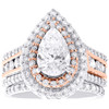 14K Two Tone Gold Lab Grown Diamond Pear Soliatire Double Halo Bridal Set 3 CT