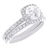14K White Gold Lab Created Solitaire Diamond Cushion Halo Bridal Set 1.50 CT