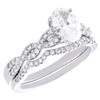14K White Gold Lab Created Oval Diamond Solitaire Infinity Bridal Set 1.50 CT