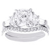 14K White Gold Lab Created Cushion Diamond 3 Stone Contoured Bridal Set 2.93 CT