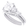 14K White Gold Lab Created Cushion Diamond 3 Stone Contoured Bridal Set 2.93 CT