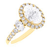 14K Yellow Gold Lab Created Oval Diamond 3 Stone Halo Engagement Ring 3.25 CT