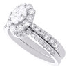14K White Gold Lab Grown Oval Diamond Flower Halo Contoured Bridal Set 1.25 CT