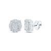 925 Sterling Silver Real Diamond 10mm 4 Prong Halo Circle Stud Earrings 1/3 CT