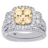 14K White Gold Natural Yellow Diamond Halo Flower Wedding Ring Bridal Set 2 Ct.