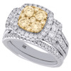 14K White Gold Natural Yellow Diamond Halo Flower Wedding Ring Bridal Set 2 Ct.