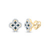 10K Yellow Gold Blue Diamond Women's Floral 4 Leaf Clover Stud Earrings 1/5 CT