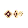 14K Yellow Gold Real Red Ruby Milgrain Edge 4 Leaf Clover Stud Earrings 1/5 CT