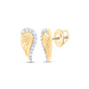 10K Yellow Gold Genuine Diamond Unisex Texture Angel Wings Stud Earrings 1/10 CT