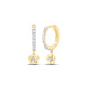 10K Yellow Gold Genuine Diamond Women's Flower Dangler Round Hoop Earring 1/6 CT