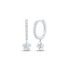 10K White Gold Genuine Diamond Women's Flower Dangler Round Hoop Earrings 1/6 CT