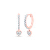 10K Rose Gold Genuine Diamond Women's Heart Dangler Round Hoop Earrings 1/6 CT
