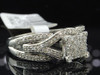 Diamond Engagement Ring 10K White Gold Round Cut Pave 1/3 Ct Square Design