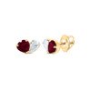 14K Yellow Gold Natural Ruby & Diamond Women's 4mm Heart Stud Earrings 3/8 CT
