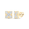 925 Silver Yellow Gold Plated Diamond Cross & Arrows Square Stud Earrings 1/6 CT