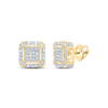 925 Silver Yellow Gold Plated Real Diamond 3D Cube Octagon Stud Earrings 3/8 CT