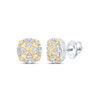 925 Sterling Silver Two Tone Diamond 4 Leaf Clover Cushion Stud Earrings 1/4 CT