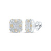 925 Sterling Silver Two Tone Real Diamond 10mm Cross Square Stud Earrings 1/2 CT