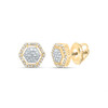 10K Yellow Gold Genuine Diamond 11mm Cluster Halo Hexagon Stud Earrings 1/3 CT