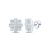 925 Sterling Silver Real Diamond 11mm Domed Cross Square Stud Earrings 1/5 CT