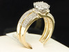 10K Ladies Yellow Gold Pave Flower Head Diamond Engagement Ring Bridal Set Band