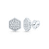 925 Sterling Silver Genuine Diamond Unisex 11mm Flat Hexagon Stud Earring 1/2 CT