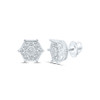 925 Sterling Silver Genuine Diamond 11mm 3D Cluster Hexagon Stud Earrings 1/6 CT