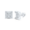 925 Sterling Silver Genuine Diamond 3D Square Concave Cube Stud Earrings 1/5 CT