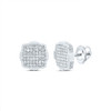 925 Sterling Silver Genuine Diamond 10.5mm Cluster Cushion Stud Earrings 1/3 CT