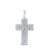 925 Sterling Silver Real Diamond Unisex Halo Nugget Latin Cross Pendant 1/6 CT