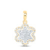 10K Two Tone Gold Real Diamond Women's Cluster Halo Double Flower Pendant 1/4 CT