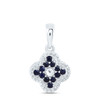 14K White Gold Real Blue Sapphire Women's Milgrain 4 Leaf Clover Pendant 1/4 CT