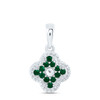 14K White Gold Real Green Emerald Women's Milgrain 4 Leaf Clover Pendant 1/5 CT
