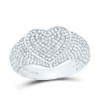 925 Sterling Silver Real Diamond Domed Cluster Tiered Heart Cocktail Ring 1 CT