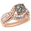 14K Rose Gold Brown Diamond Bridal Set Bypass Engagement Ring Wedding Band 1 Ct.