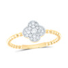 14K Yellow Gold Real Diamond Women's Luck 4 Leaf Clover Beaded Band Ring 1/8 CT