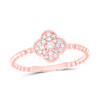 14K Rose Gold Genuine Diamond Women's Luck 4 Leaf Clover Beaded Band Ring 1/8 CT