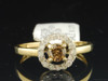 Brown Solitaire Diamond Halo Engagement Ring 10K Yellow Gold Round Cut 1/2 Ct