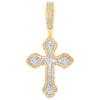 10K Yellow Gold Natural Diamond Men's Tiered Halo Pointed Cross Pendant 0.30 CT