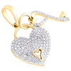 10K Yellow Gold Natural Diamond Domed Heart Lock & Key Dangler Pendant 0.45 CT