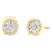 10K Yellow Gold Natural Baguette Diamond Circle Halo Flower Stud Earrings 1/5 CT