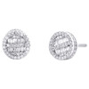 10K White Gold Real Baguette Diamond 7.5mm 3D Round Circle Stud Earrings 1/3 CT