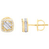 10K Yellow Gold Real Baguette Diamond 7mm 3D Rounded Square Stud Earrings 1/3 CT