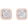 10K Rose Gold Baguette Diamond 8mm Cluster Cushion Square Stud Earrings 0.40 CT