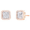 10K Rose Gold Baguette Diamond 8mm Cluster Cushion Square Stud Earrings 0.40 CT