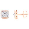 10K Rose Gold Baguette Diamond 8mm Cluster Cushion Square Stud Earrings 0.40 CT
