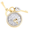 10K Yellow Gold Real Baguette Diamond Domed Padlock & Heart Key Pendant 0.45 CT